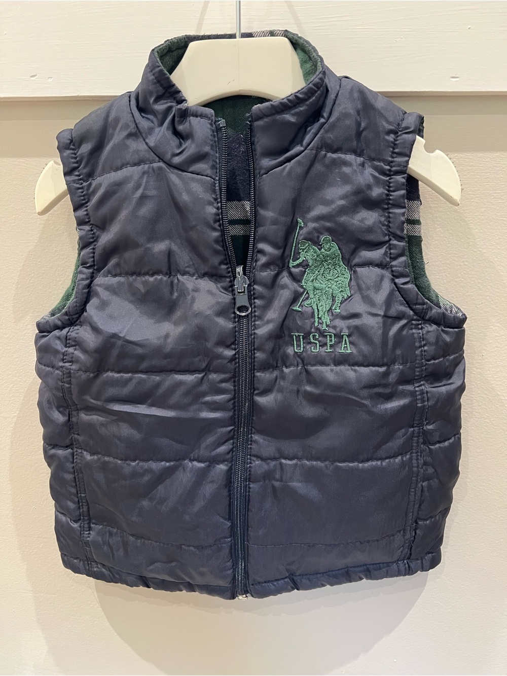 U.S. Polo Assn. Reversible Puffer Plaid Vest. Girls 2T